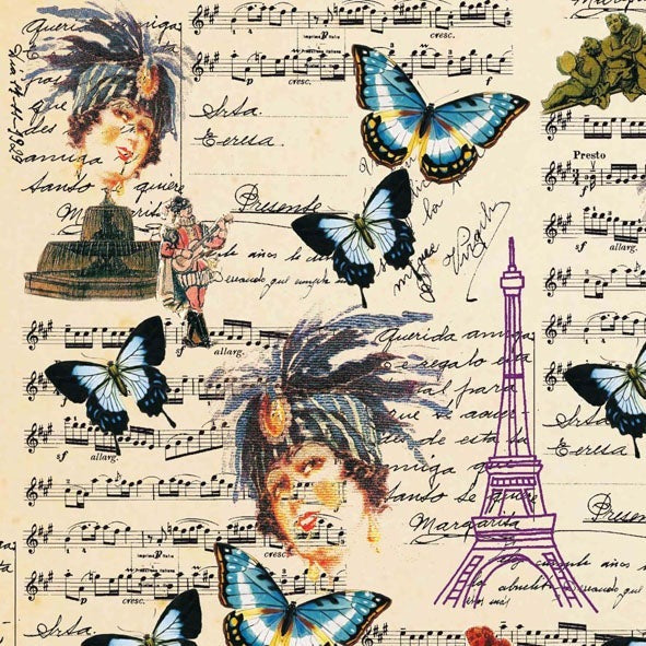 Carta decorativa Collezione Vintage - Farfalle e note