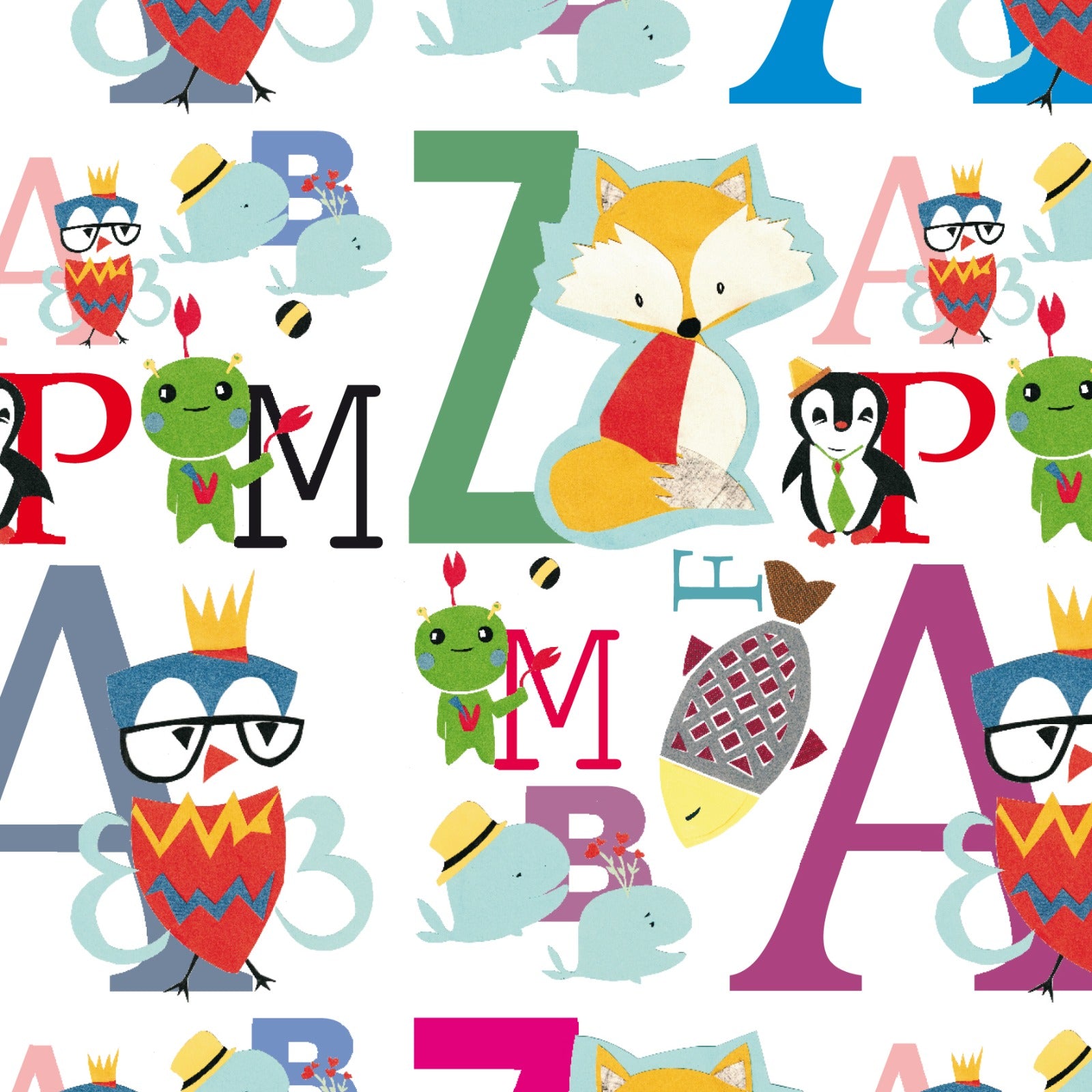 Carta decorativa Collezione Bambini - Animali e lettere